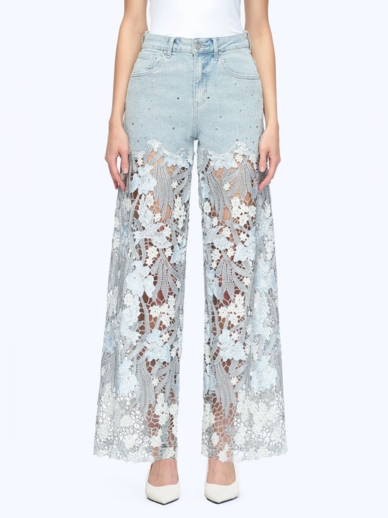 Bayeas Denim - Bayeas lace and sparkle jeans. Light blue